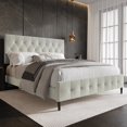thumbnail image 2 of Home Design Socorro Twin Tufted Upholstered Platform Bed with Button-Tufted Headboard and Slat Support, Light Gray, Easy Assembly, 2 of 5