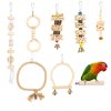 MEWTOGO 8 Packs Natural Wood Bird Parrot Swing Chewing Toys- Hanging Bell Bird Chew Bite Cage Stand Toys for Parakeets Cockatiels Conures Love Birds Finches Budgie Small to Medium Sized Birds