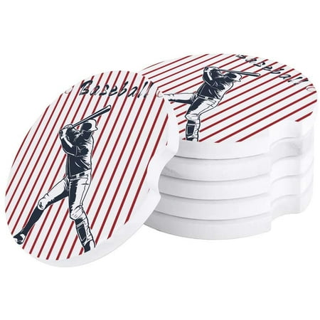 

KXMDXA A Man Playing Baseball Red Stripe Set of 4 Car Coaster for Drinks Absorbent Ceramic Stone Coasters Cup Mat with Cork Base for Home Kitchen Room Coffee Table Bar Decor