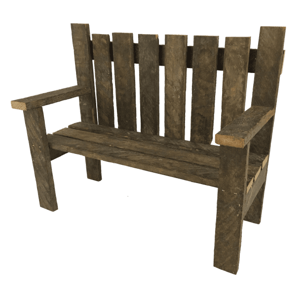 Rustic Reclaimed Lath Board, Small Outdoor Bench With Back