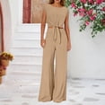 thumbnail image 2 of Women's 2 Piece Summer Outfit Cap Sleeve V Neck Belted Crop Top Wide Leg Pants, 2 of 6