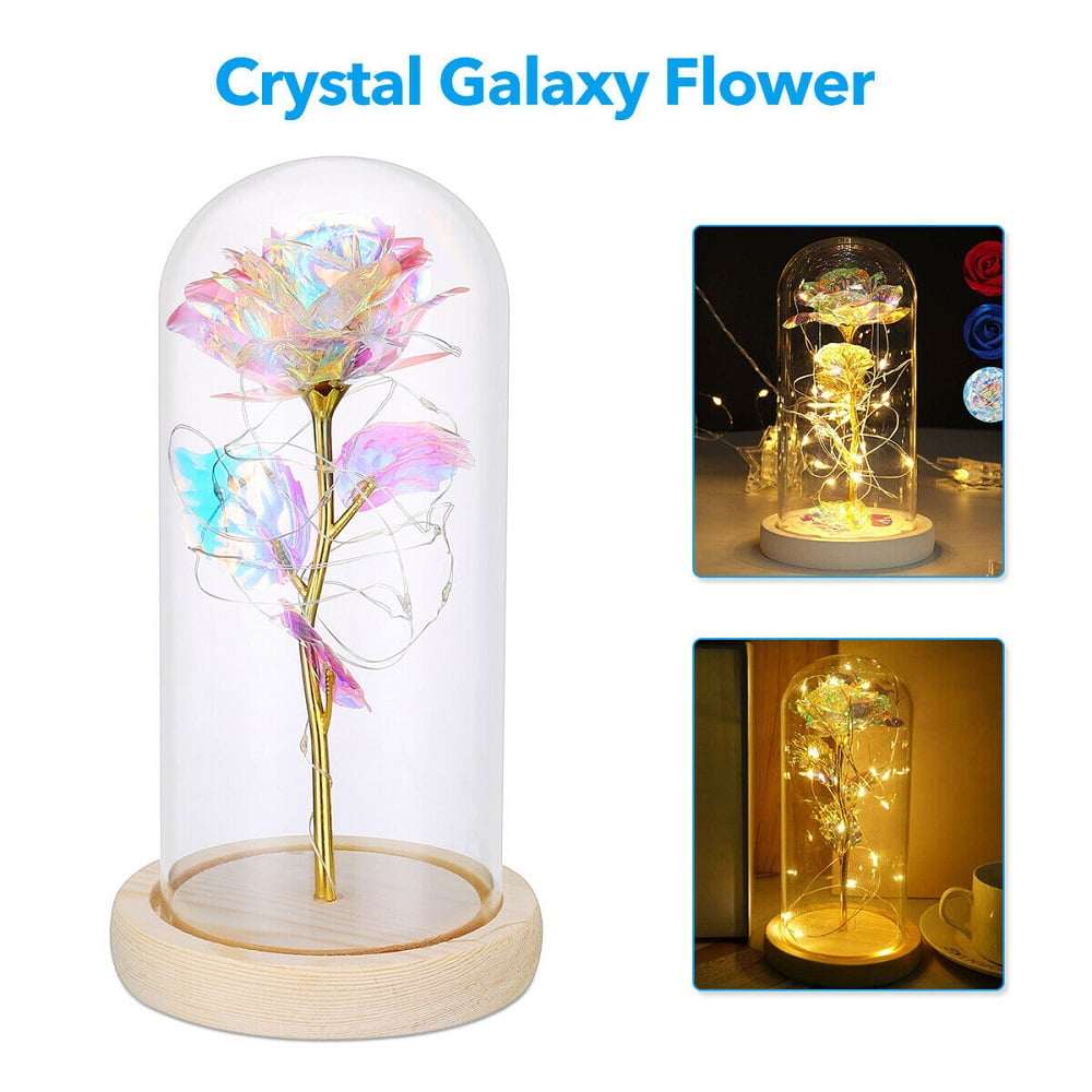 crystal Galaxy rose in the glass dome 20 led lights gift for girlfriend mom wife