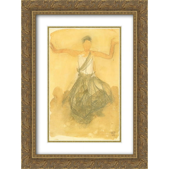 Cambodian Dancer 2x Matted 20x24 Gold Ornate Framed Art Print by Auguste Rodin