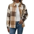 thumbnail image 3 of Women's Plaid Shirt Jackets Front Button Down Cardigans Outewears Fall Leisure Loose Garment Plaid Blouses Long Sleeve Lapel Jacket Tops, 3 of 9