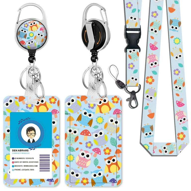 Cute Owl Lanyards for Id Badges, Retractable ID Badge Holder with