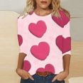 thumbnail image 1 of Styesk T-Shirts pour Femmes à Manches 3/4 Longueur, Imprimé Cœur, Hauts de Sortie, T-Shirts Confortables et Doux à Col Rond, Chandail à Enfiler, T-shirt Léger de Mode, Graphique de la Saint-Valentin, Grande Taille, Hauts Décontractés, 1 of 5
