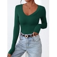 thumbnail image 3 of Remera PRETTYGARDEN Ajustada Cuello en V Manga Larga Verde Oscuro Talle S, 3 of 8