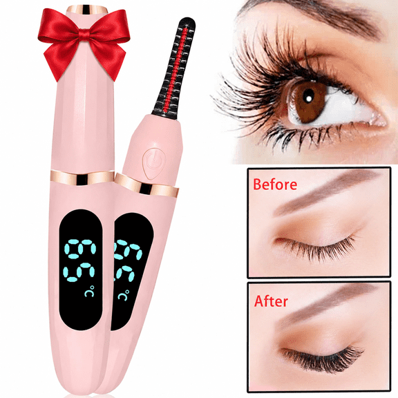JUUTREN Heated Eyelash Curlers - Electric Eyelash Curler for Makeup Tools, Rechargeable Lash Curler with LED Display 3 Temp Settings, Fast Heat up within 10s, 24 Hours Long Lasting(Pink)