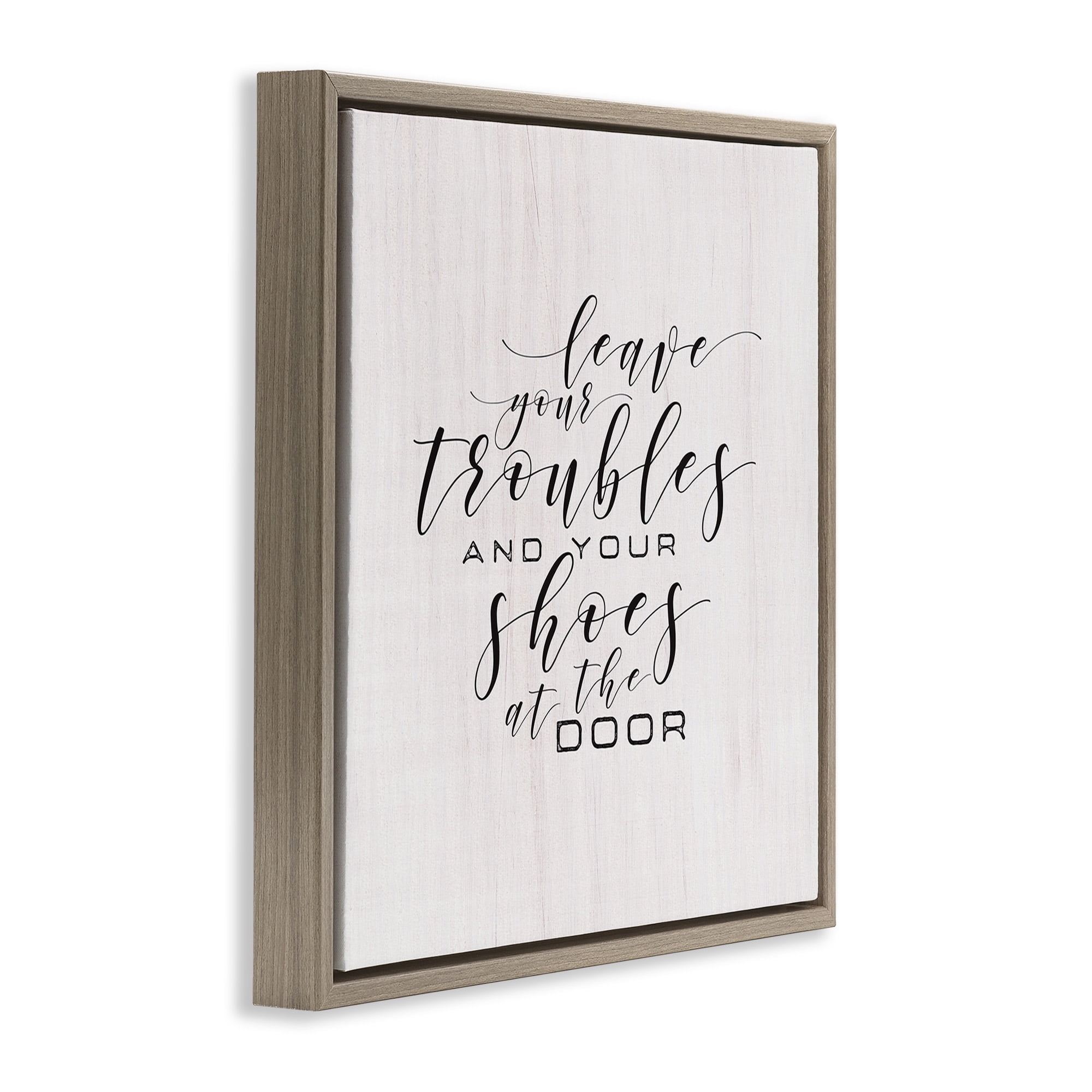 Stupell Industries Troubles & Shoes at Door Inspirational Painting Brown Floater Framed Canvas Art Print Wall Art, 25 x 25