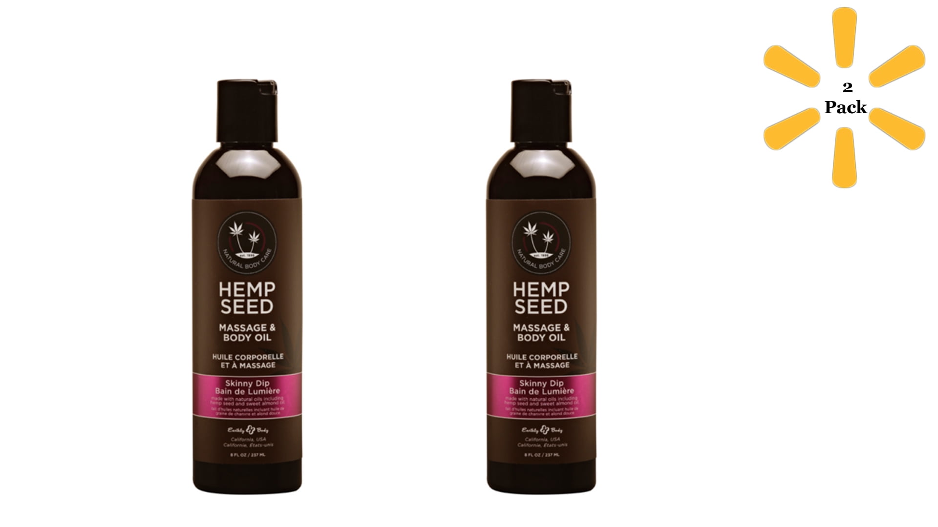 Earthly Body Hemp Seed Massage & Body Oil (8 oz) Skinny Dip 2 Pack