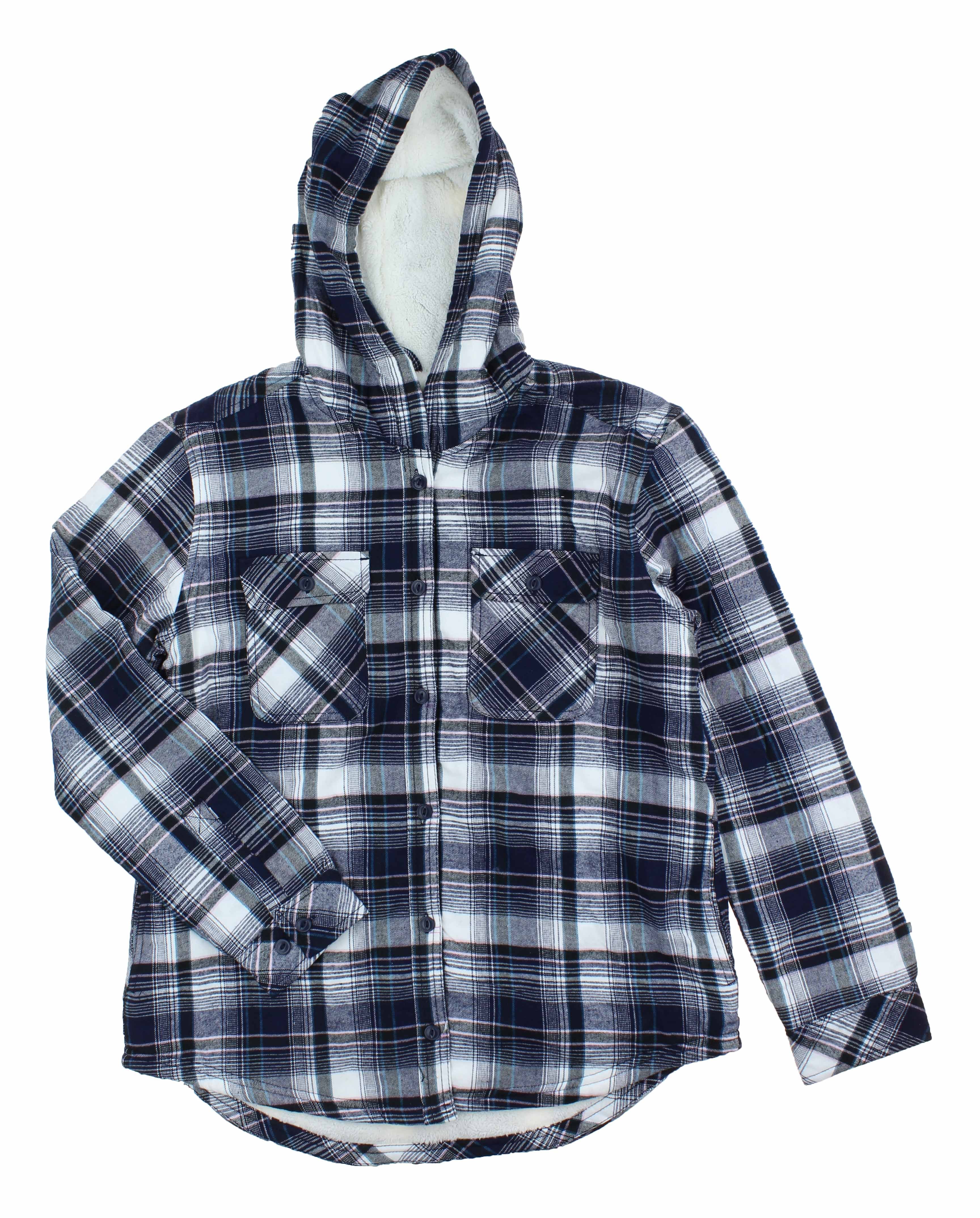 Boston Traders Womens Hooded Flannel Top Shirt Jacket (Night Sky ...