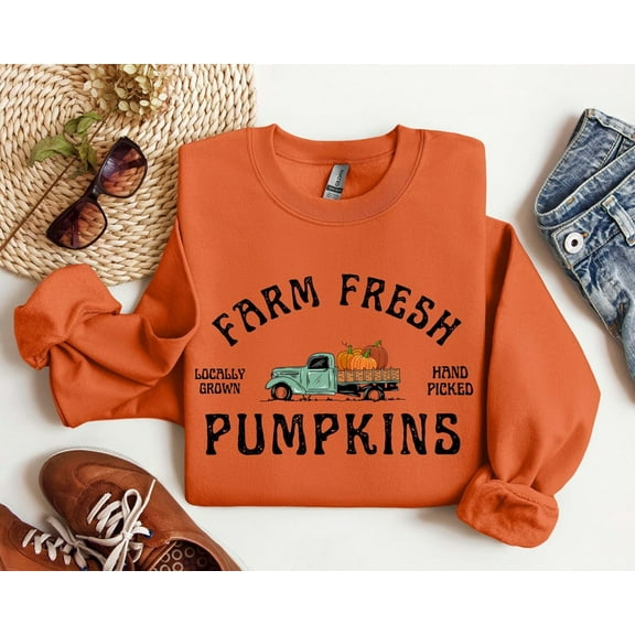 Farm Fresh Pumpkin Sweatshirt, Fall Crewneck Sweatshirt, Pumpkin Shirt, Fall Sweater, Pumpkin Patch Sweatshirt, Womens Fall Shirt, Fall Gift TH050641