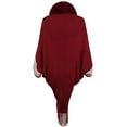 thumbnail image 3 of Xfvqtps Women Cape Faux Fur Collar Cloak Striped Crochet Fringed Hem Loose Windproof Coldproof Warm Winter Long Coat Wine, 3 of 5