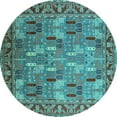 thumbnail image 1 of Ahgly Company Machine Washable Indoor Round Oriental Turquoise Blue Industrial Area Rugs, 3' Round, 1 of 4