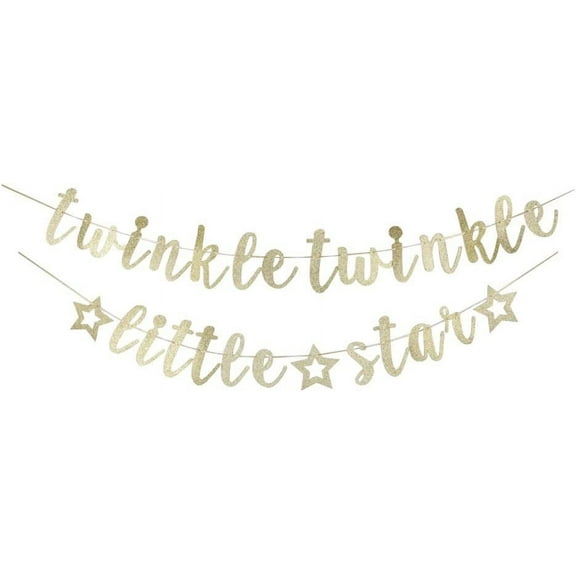 Twinkle Twinkle Little Star Banner, Fun Gold Glitter Sign for Birthday Party Bunting, Baby Shower Party Decors Supplies