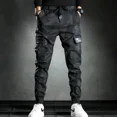thumbnail image 3 of Pantalones cargo para hombre, elásticos, anchos, multibolsillos, multibolsillos, moda emo, pantalones para hombre, estilo Harajuku, estéticos, sueltos, de algodón, ropa técnica, 3 of 5
