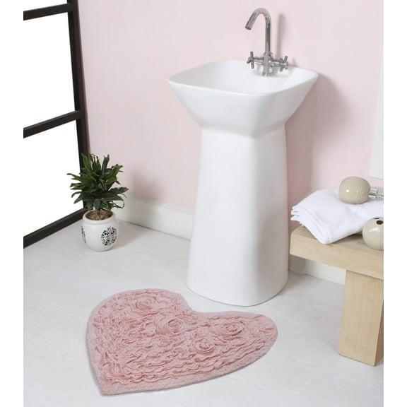 Home Weavers Bell Flower Collection Bathroom Rug Heart Shaped Plush Rug Shower Floor Bathroom Bath Rug Non-Slip Soft Absorbent, Machine Washable Bath Mats for Bathroom Floor 25"x25" Heart, Pink