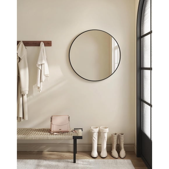 SONGMICS HOME Espejo Decorativo de Pared, Espejo de Pared Redondo, Marco Metálico, 61 cm de Diámetro, Negro