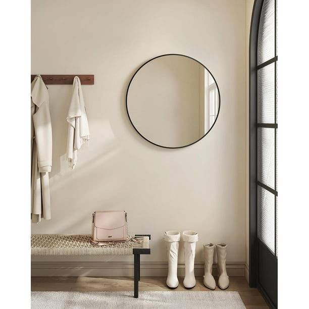SONGMICS HOME Espejo Decorativo de Pared, Espejo de Pared Redondo, Marco Metálico, 61 cm de Diámetro, Negro