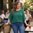 thumbnail image 2 of Agnes Orinda Women's Plus Size Swiss Dots Tops Petal Sleeves Curved Hem Round Neck Summer Casual Blouse 3X Dark Green, 2 of 8