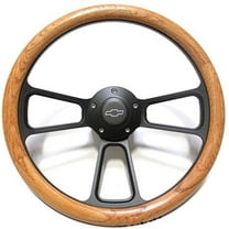 1955 Chevy Pick-Up Trucks Real Oak Steering Wheel & Black Billet Adapter