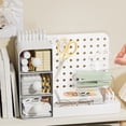 thumbnail image 6 of YZHMYR Desktop Pegboard Storage Box with Drawers 11.02in Adjustable 4-in-1 Multifunctional Organizer Rack PET Drawer ABS Pegboard for Student Stationery Cosmetics Office Supplies Home Dorm Vanity, 6 of 6