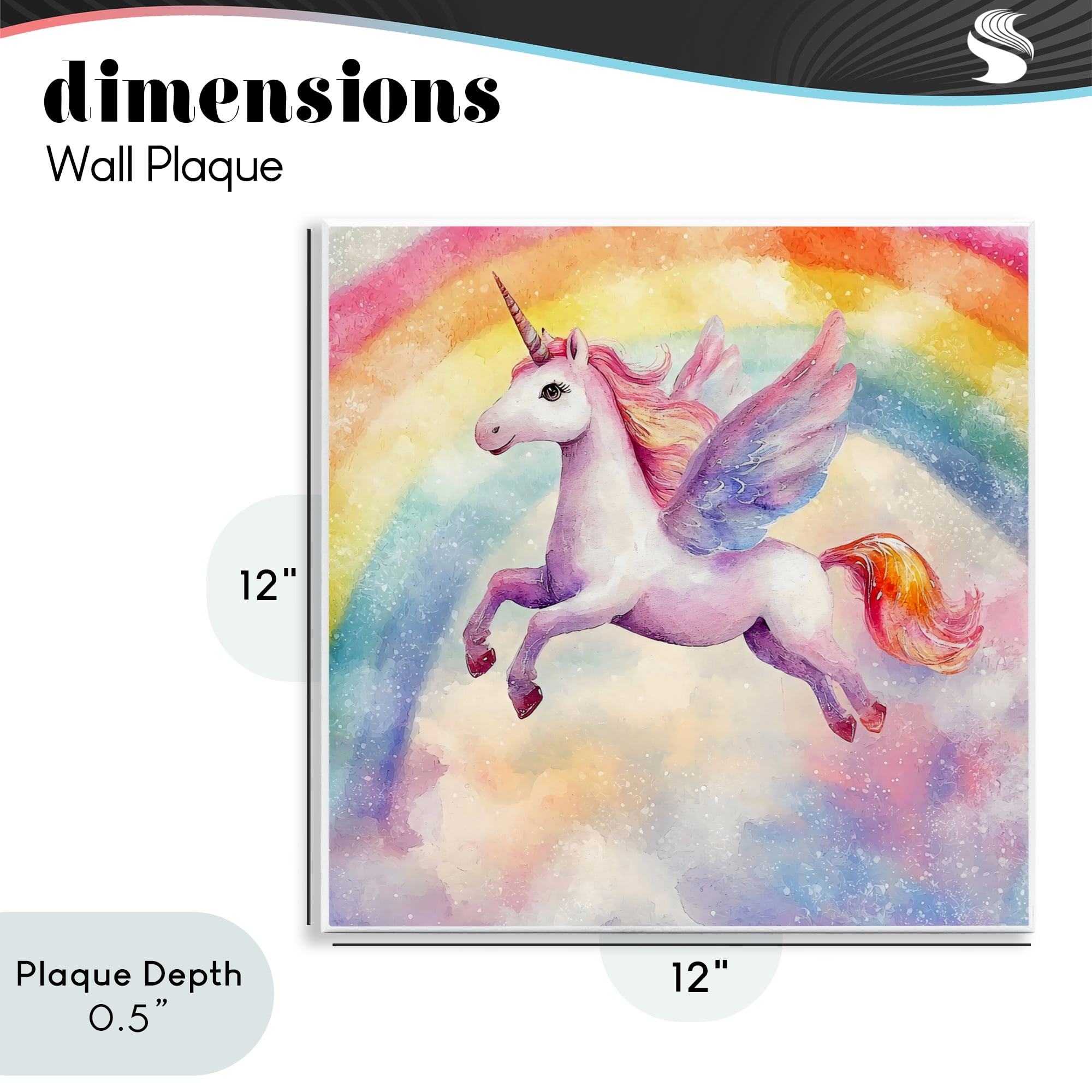 Stupell Industries Flying Unicorn In Rainbow Sky Wall Plaque Art, design by Creative Studio