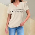 thumbnail image 2 of Delayuji Summer V Neck Short Sleeved Life Is Better with My Alphabet T Shirt Black L Polyester,Spandex Short Sleeve Shirts for Women, 2 of 8