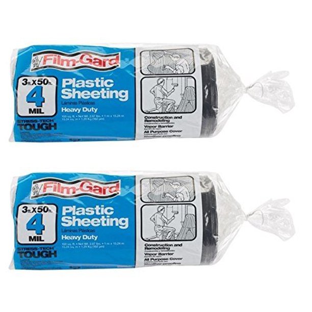 Berry Plastics FilmGard Plastic Polyethylene Sheeting 4 Mil, Black, 3' x 50' Pack of 2
