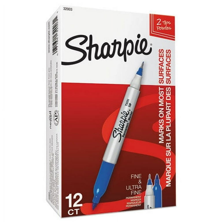 Twin-Tip Permanent Marker, Extra-Fine/Fine Bullet Tips, Blue, Dozen Twin-Tip Permanent Marker, Extra-Fine/Fine Bullet Tips, Blue, Dozen