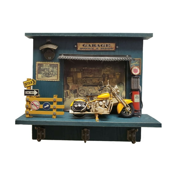 Old Modern Handicrafts Vintage Harley Motorcycle Shadow Box on Wood Frame