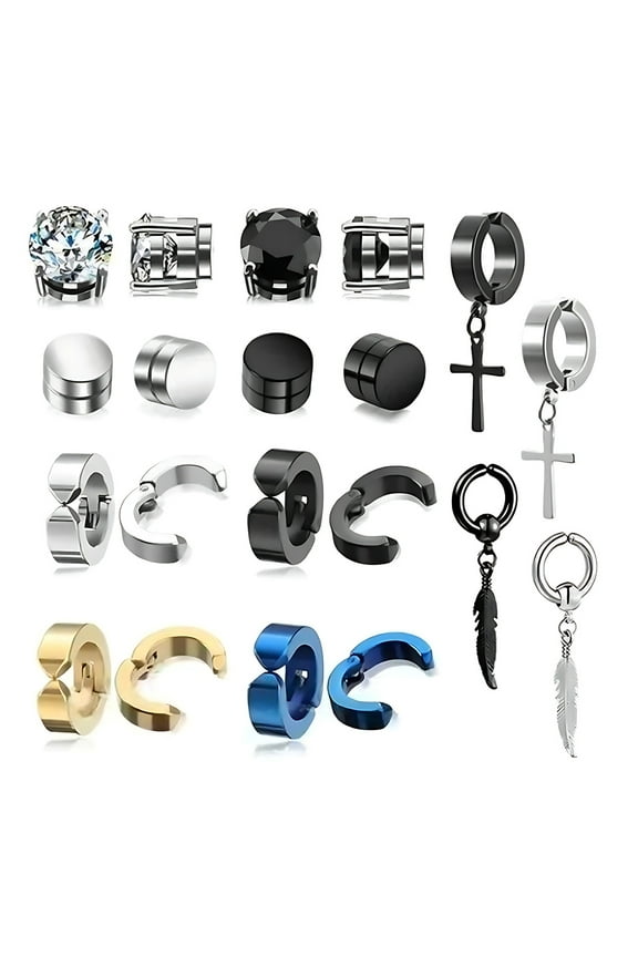 10 pairs of magnet earrings stainless steel zircon ear clip non-perforated earrings neutral ear clip earrings for men, Durable Material-6mmstyle