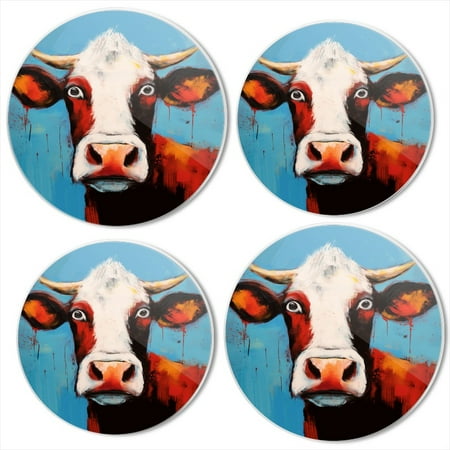 

BaHomeck Electric Stove Burner Covers Set of 4 Round Metal Gas Stove Burner Covers 8 Inch and 10 Inch Kitchen Decor Cute Cow With Big Eyes And Horns On Blue Background