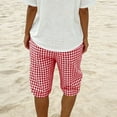 thumbnail image 5 of Women Summer Shorts Gingham Plaid Cotton Linen Shorts Drawstring Elastic Waist Loose Beach Shorts with Pockets, 5 of 6