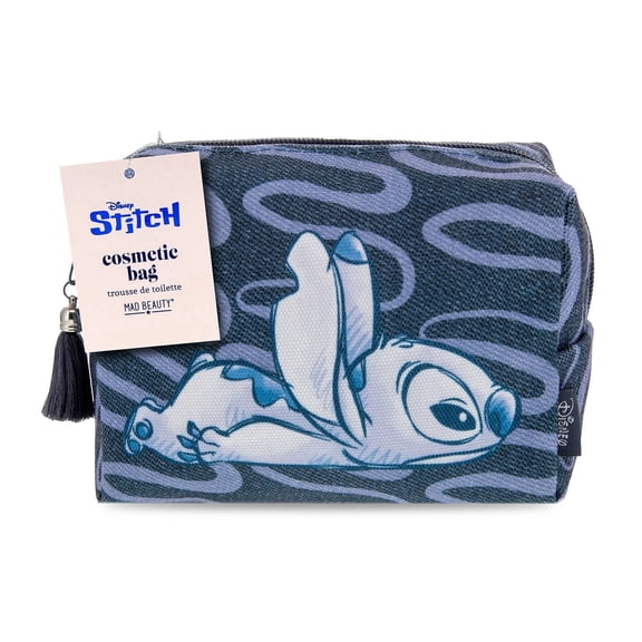 Mad Beauty Stitch Denim Cosmetic Bag, Blue with Tassel Zipper