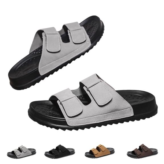 ZROVA Men's Double Strap Slides, Adjustable Closure EVA Sole Arch Support Sandals, Classic Summer Casual Beach Walking Shoes, Sizes 6.5-12
