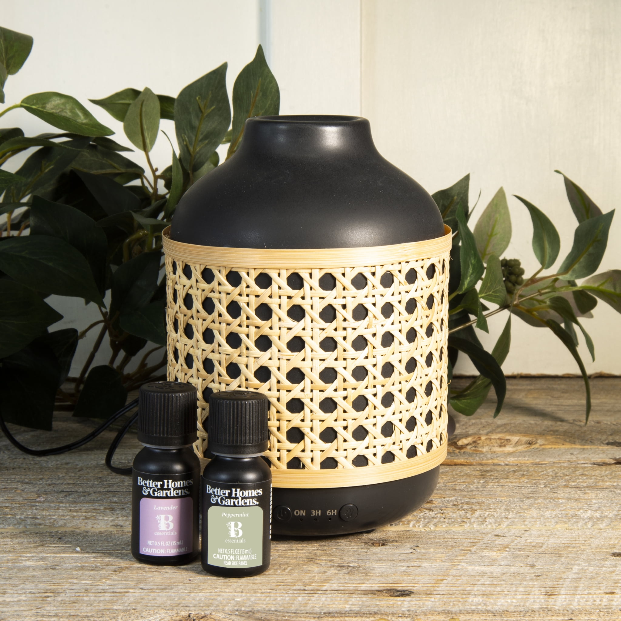 Better Homes & Gardens Cool Mist Ultrasonic Aroma Diffuser 3 Piece Set,  Black Caning, 250 mL
