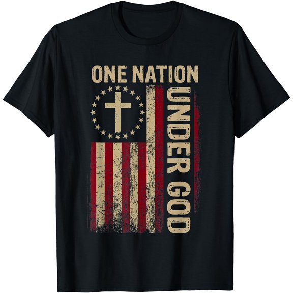 One Nation Under God Flag 4th Of July Patriotic Christian T-Shirt