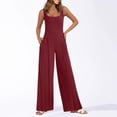 thumbnail image 2 of HBFAGFB Jumpsuits for Women Square Neck Ribbed Wide Leg Sleeveless High Waist Pant Rompers Wine Size S, 2 of 9