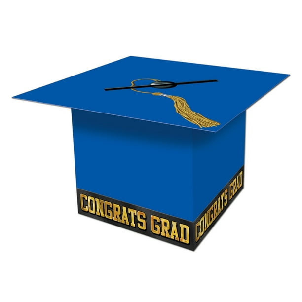 Pack of 6 Blue Graduation Cap "Congrats Grad" Party Gift Card Boxes 8.5