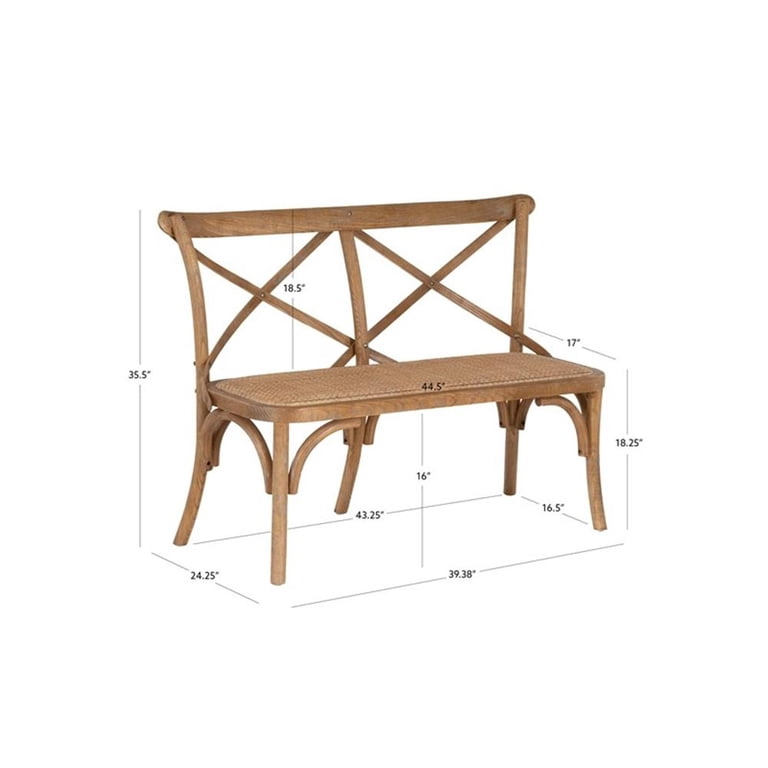 Linon Dallas Wooden Farmhouse Dining Bench with Rattan Seat