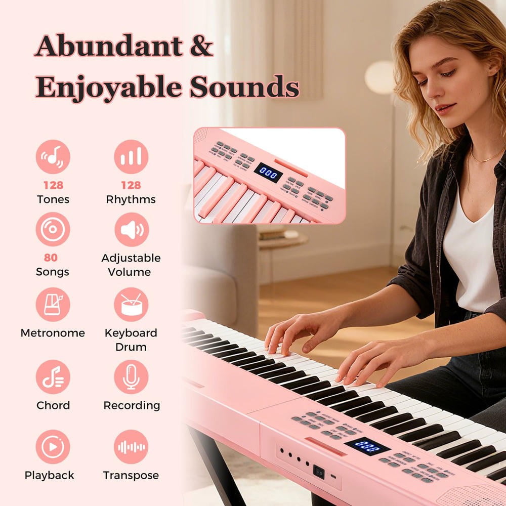 YYAo 61-Key Electronic Digital Piano Keyboard with MIDI and Split Function for Toddlers Boys Girls, Beginner, Pink