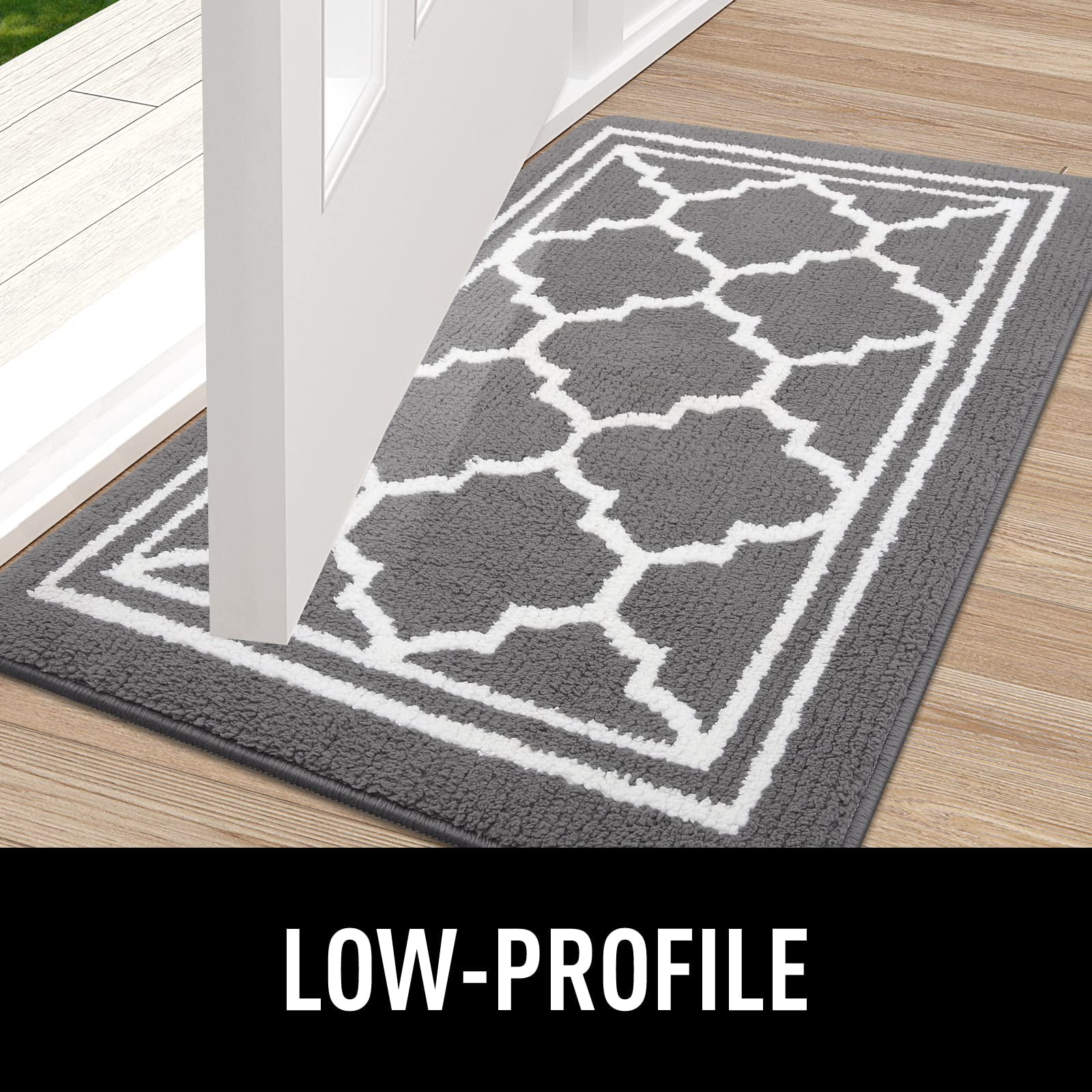 Buganda Door Mats Indoor, 24"×36", Water Absorbent Low Profile Anti-Slip Front Door Mat, Door Rugs for Entrance, Grey