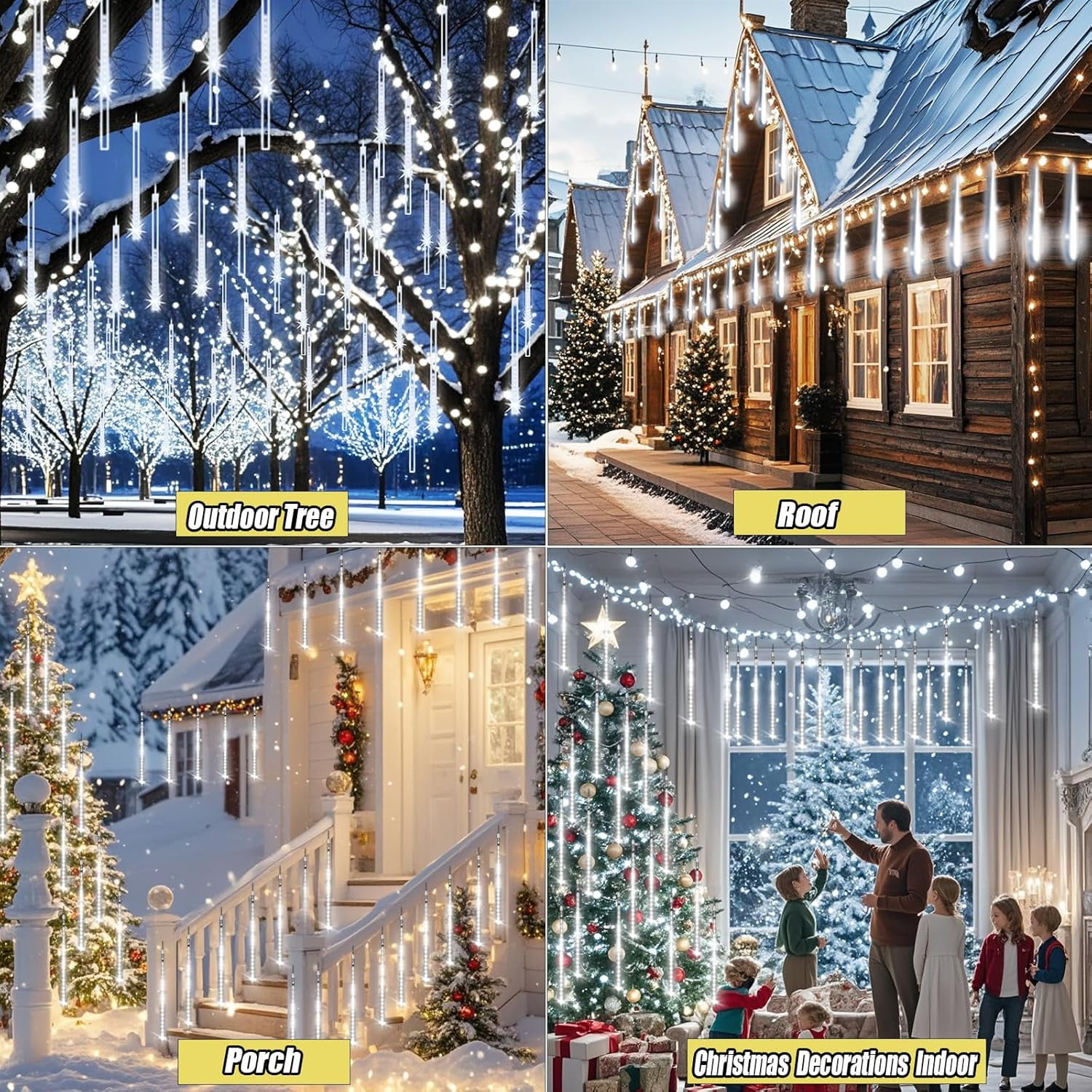 DONGPAI Meteor Shower Lights Outdoor, 11.8 Inch 8 Tube Icicle Lights, Waterproof Meteor Christmas Lights Outdoor, Hanging Falling Rain Lights for Xmas Tree Outside Holiday Decoration