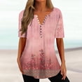 thumbnail image 1 of ICHUANYI Clearance Womens Summer Tops V Neck T Shirts Printed Tops Button Loose Casual Tshirts(Pink, XL) ICHUANYI WER2023080915059, 1 of 5
