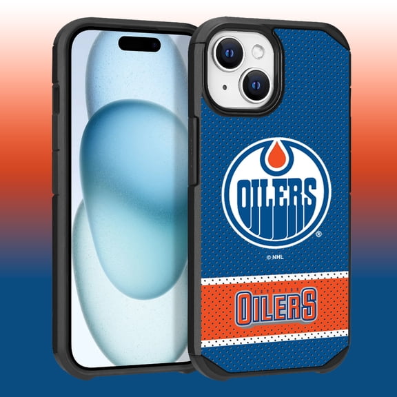 Apple iPhone 15 - NHL Licensed Edmonton Oilers Team Logo on Jersey Textured Dual Layer Case
