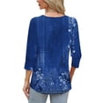 thumbnail image 3 of Oplxuo Striped Shirts for Women 2025 Trendy 3/4 Sleeve Crewneck Blouses Button Dressy Casual Loose Fit Lightweight Tops, 3 of 7
