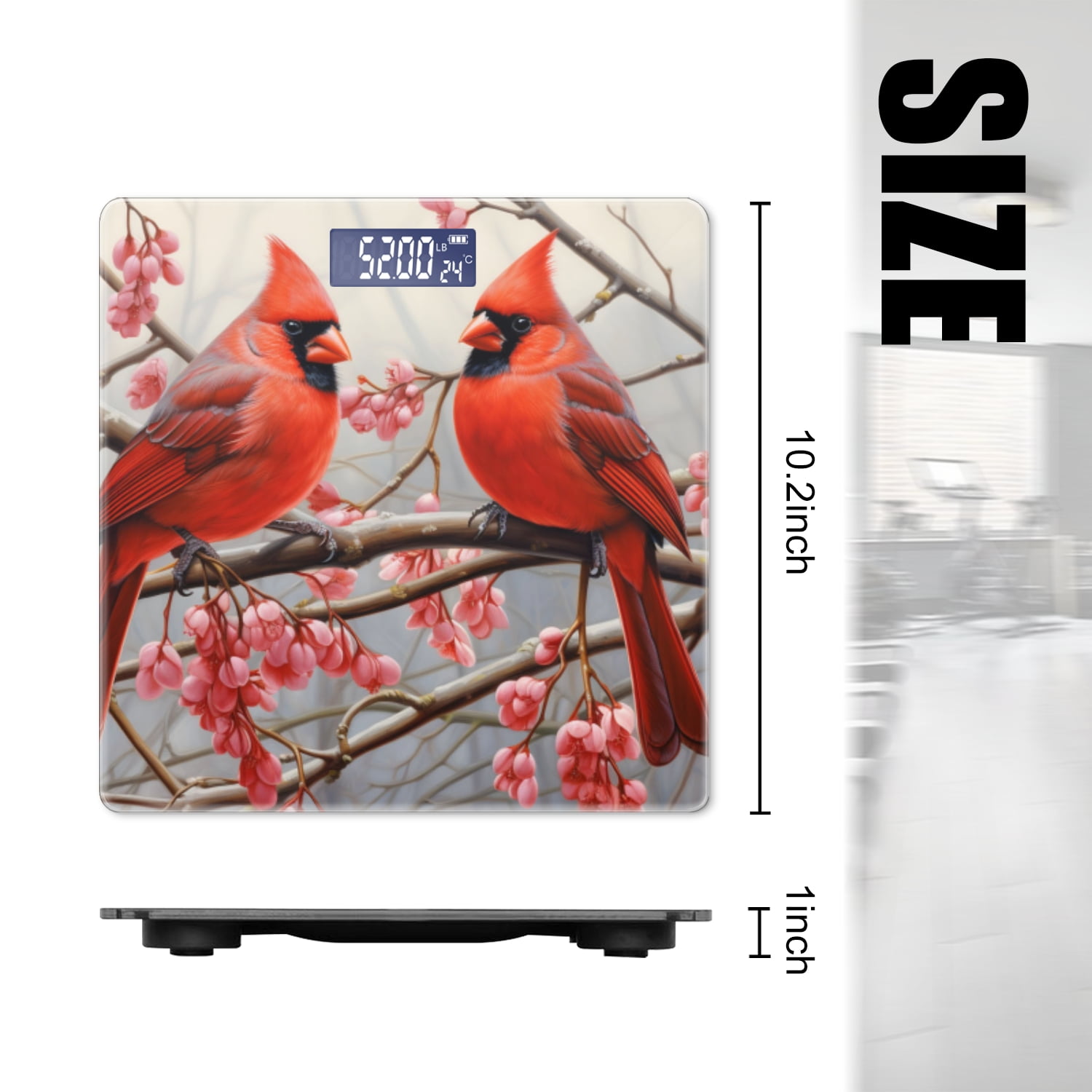 Digital Bathroom Scale with Large LCD Display,High Capacity Scale 400 lbs High Precision body fat scale-Red Cardinals Perched On Cherry Blossom Tree