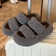 thumbnail image 5 of Pantuflas de mujer con suela gruesa y alza, color gris, doble tira, estilo moderno con letras, cómodas para otoño e invierno, talla 40 Rkxzt, 5 of 9
