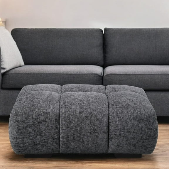 ACME Chloris Contemporary Linen Fabric Upholstered Ottoman in Gray